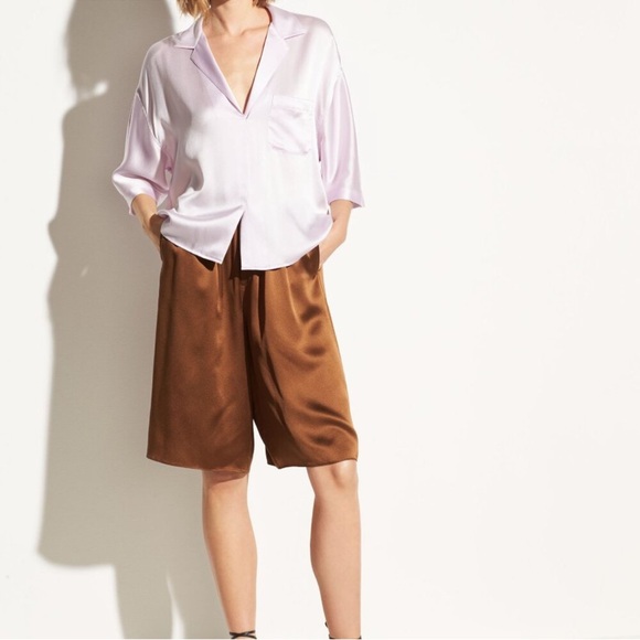 Like New Vince Silk Short Sleeve Satin Silk Pajama Top in Pale Iris Size L - Picture 7 of 13